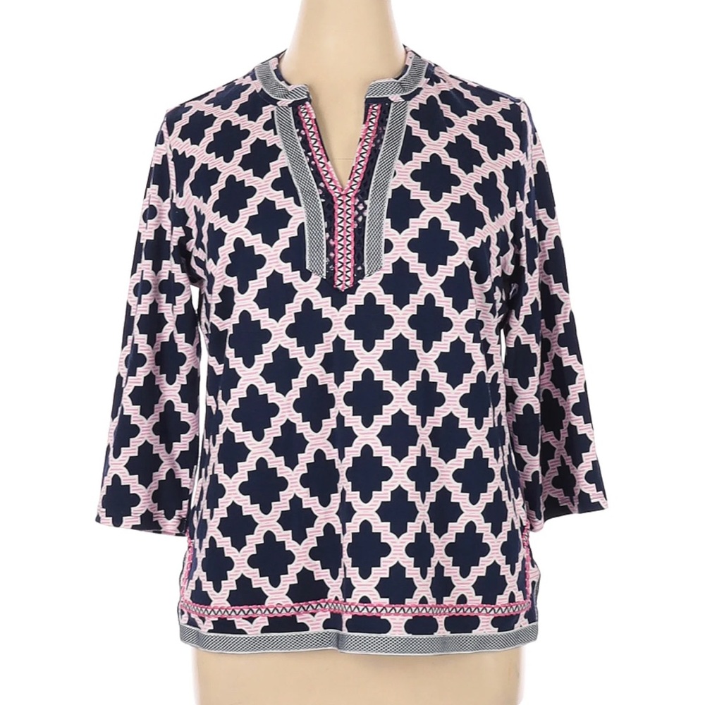 Crown & Ivy Navy and Pink Patterned Tunic